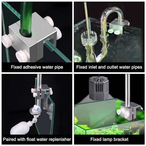 MiOYOOW Aquarium Tube Fixture Holder, Aluminum Alloy Water Pipe Fixing Clip, Adjustable Inflow Outflow Pipe Clamp Holder for Less Than 0.7in Tubes