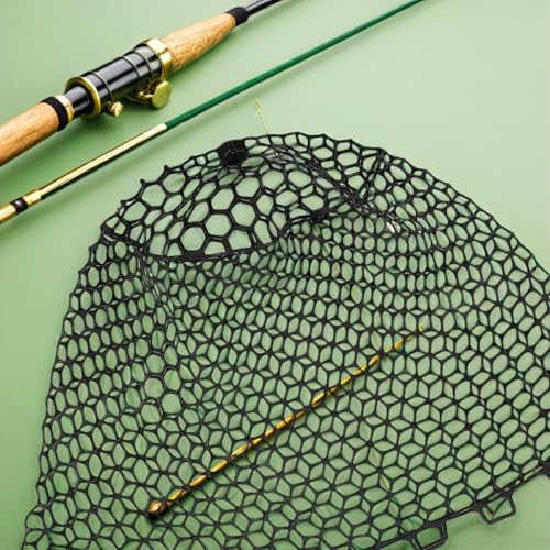 FRCOLOR Silicone Mesh Fishing Net Replacement, Foldable Fish Net Bag Without Handle, Lightweight Black Silicone Fish Netting for Freshwater and Saltwater Fishing