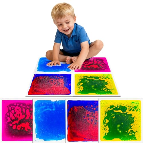 Liquid Sensory Floor Tiles for Kids Ages 3+ – 11.8" Step-On Toys with Color Flow Effect & Non-Slip Base – Great for Visual Tracking, Calm Zones & Sensory Play (4-Pack) - style: Regular Tiles (4-Pack)