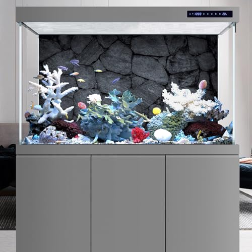 AWERT 60x24 inches Rock Aquarium Background Dark Grey Stone Fish Tank Background Rocky Terrarium Background Durable Polyester Background - size: 60x24in/150x60cm