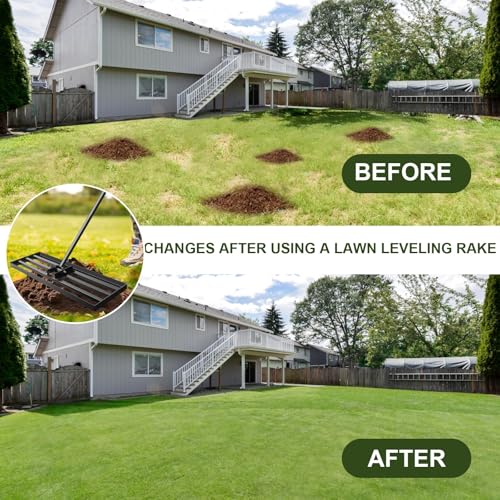 Lawn Leveling Rake for Yard Soil, 7FT Adjustable Handle Heavy Duty Leveler Tool, Anti-Flip Design for Golf Courses & Lawns（45"x10" Rake） - size: 45"x10"