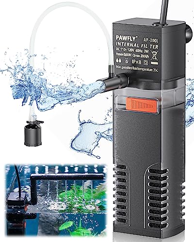 Pawfly Internal Aquarium Filter, Submersible Power Filter with 55 GPH Water Pump for 3 to 10 Gallon Fish Tanks Filtration Circulation and Oxygenation - size: 3-10 Gal
