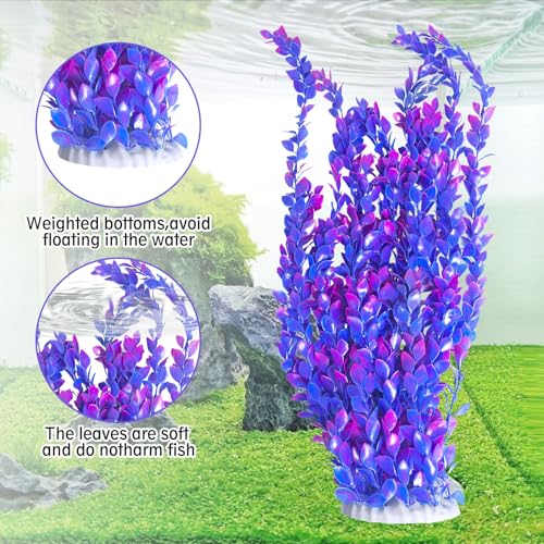 Hamiledyi Aquarium Plastic Plants Aquarium Decor Artificial Fish Tank Plants,Tall Fish Tank Decorations, Extra Large Aquarium Plant 23.6-inch Tall,2PCS（Purple Style A） - color: Purple（style A）