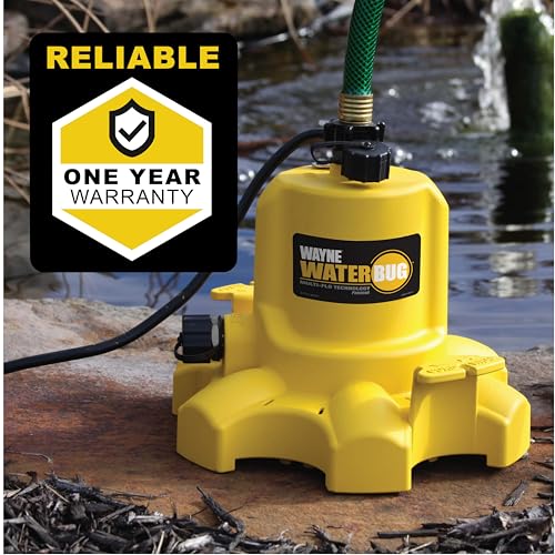 WAYNE - WaterBUG 1/6 HP 1350 GPH Submersible Pump with Multi-Flo Technology - Water Removal and Transfer Pump, Yellow - style: WaterBUG Original