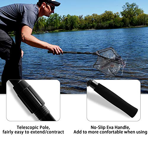 SAN LIKE Fishing Net Fish Landing Net Collapsible Fish Net with Anti-Slip Telescoping Rubber Pole Handle for Kids Adults in Saltwater Freshwater Multi-Size Extending to 37/42/43/51/69/71/89/98inch - color: Black Fiberglass pole,length 30.7" to 43.3"