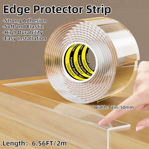 Clear Edge Protector & Corner Guards, 2in（W x 6.6FT(L),Baby Proof Corner Protectors for Furniture Table Bumper for Baby Safety, Sharp Edge Protector for Drawers, Tables, Cabinets - size: 2inX6.6FT