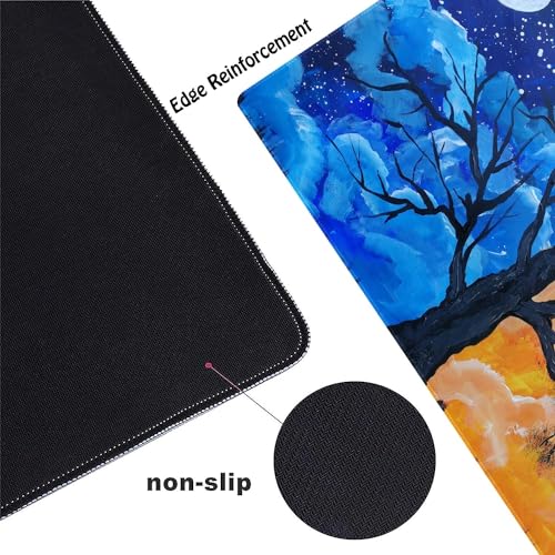 Hand Painted Landscape Trees Customized Large Extended Gaming Mouse Pad with Stitched Edges and Non-Slip Rubber Base,Suitable for Office and Home Use,31.5x15.7 Inches - color: Hand Painted Landscape Trees