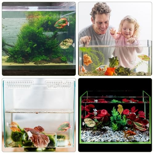 4pcs Betta Leaf Hammocks Bed, Adjustable Plastic Plant Pad Betta Fish Tank Decor with Suction Cup & Bracket for Four-Eyed Silk Fish Guppy to Rest (Green, Brown)