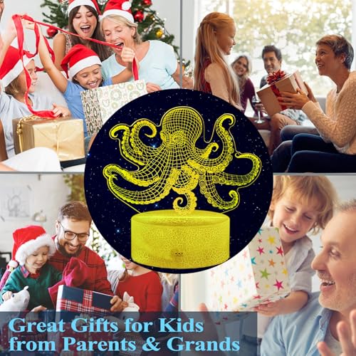 Octopus Night Light, 3D Illusion Night Light Lamp, Octopus Stuff with 16 Colors Changing, Timer, 4 Flash Modes and Dimmable, Kids Room Decoration, Xmas Gifts - color: Octopus
