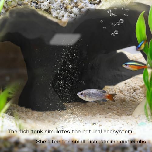 Aquarium Cave Tunnel 3D Printed - Fish Tank Decoration Natural Fish Hideout for Pleco, Shrimp & Corydoras | Sinking Base & Viewing Ports | Substrate-Friendly Decor (6.7" Under Gravel Design) - color: Black