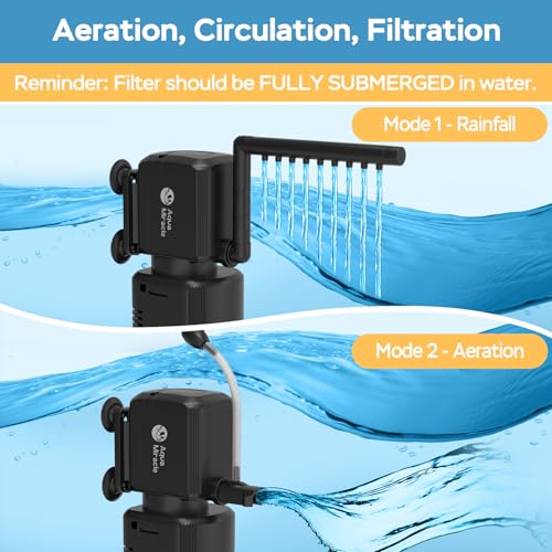 AquaMiracle Fish Tank Filter with Timer & Filter Sponge, 130GPH U - V Aquarium Filter with Aeration & Rainfall Modes, Effective Turtle Filter for Green Water Control (10-30 Gal Tank)