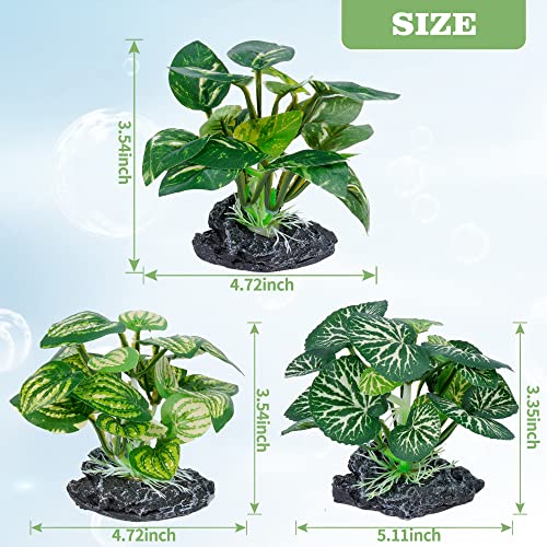 Ameliade Aquarium Plants Fish Tank Decorations Betta Silk Leaf Pad Hammock Cichlid Hides Decor Small Fish Bowl Accessories Ornaments Turtle Reptiles Axolotl Artificial Plants (3 PCS)