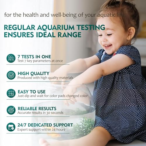 7 Way Aquarium Test Strips, 125 Count Fish Tank Test Strips for Freshwater Saltwater Pond, Water Testing Kit Aquarium for Chlorine, Total Hardness, Carbonate, Alkalinity, Nitrate, Nitrite and pH - color: 7 in 1 aquarium test strips