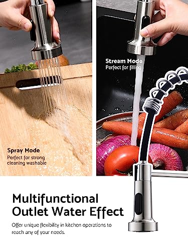 WEWE Touchless Kitchen Faucet with Pull Down Sprayer - Motion Sensor Kitchen Faucets Spring Single Handle Stainless Steel Kitchen Sink Faucet (Brushed Nickel) - color: Brushed Nickel, style: Transitional