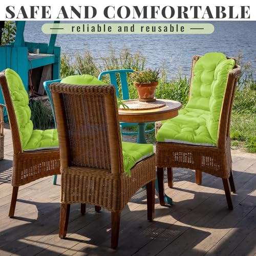 Geelin 2 Pcs Outdoor Patio Chair Cushion Thick High Back Adirondack Chair Cushion Tufted Weather & Fade Resistant Anti-Slip Outside Rocking Chairs Pads with Ties, 44 x 19 x 4 Inch (Fruit Green) - color: Fruit Green