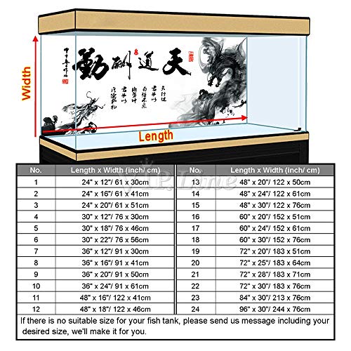 Chinese Calligrap Aquarium Background Poster PVC Fish Tank Decor Landscape (60" x 24"/ 152 x 61cm) - size: 60" x 24"/ 152 x 61cm
