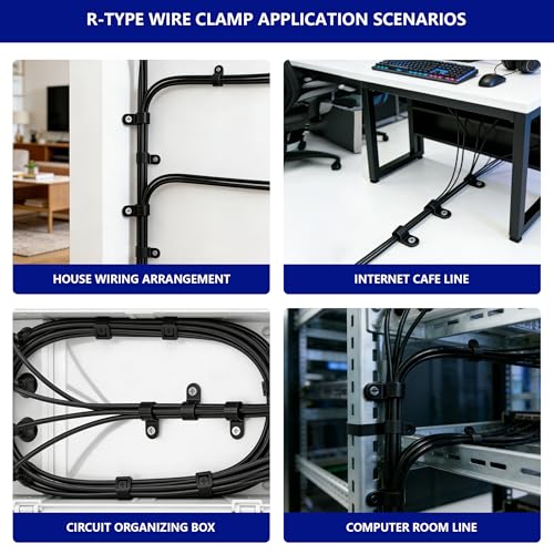 330 Pcs Black Cable Clips Wall, Plastic Wire Cable Clamps with Screws, R Nylon Wire Clips for CordsWire Clamps for Cables, cCable Management Clipss, for Organizing Electric Wires Cords(5 Sizes)