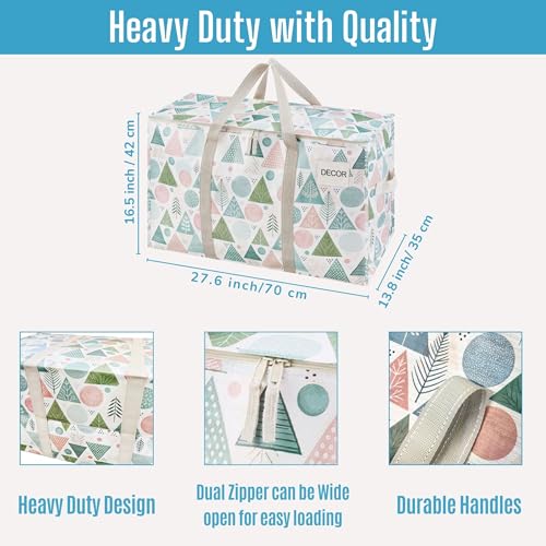 VENO 2 Pack Heavy Duty Moving Bags, Extra Large Storage Bags with Reinforced Handles & Strong Zippers, Foldable & Reusable Moving Box Alternative for Clothes & Dorm Storage - color: Pastel Forest, size: 2 Pack