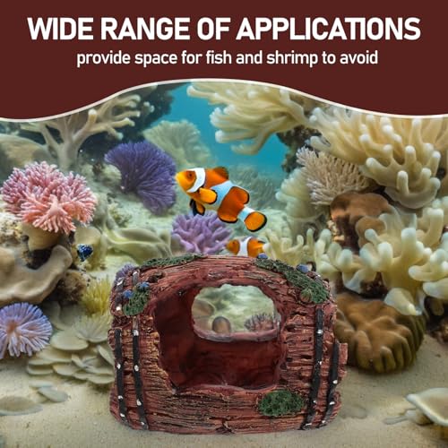 Beaupretty Large Red Resin Barrel Aquarium Ornament with Shrimp Hideaway Shelter for Freshwater Fish Tank Landscaping