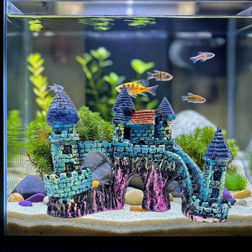 Cute Aquarium Castle Decor, Fish Tank Castle Ornaments, Fairy Aquarium Fish Tank Hide Caves Hideouts Hide House for Small Fish Betta Shrimp Crab Cichlids Guppy
