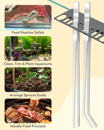 Pawfly 2 Pack Long Tweezers, 11" Reptile Feeding Tweezers, Straight & Curved Reptile Feeding Tongs, Stainless Steel Reptile Tongs, Safe Feeder Tool for Lizard, Bearded Dragon, Gecko & Snake