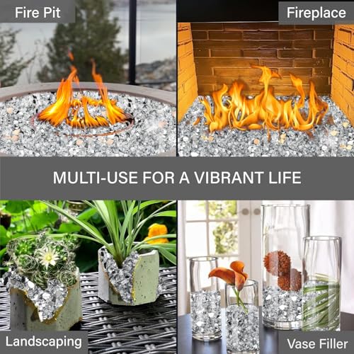 NUPICK 20 lb 1/2 Inch Reflective Fire Glass, Safe, Non-Blackening, Eco-Friendly, Sparkly, Modern, Contemporary, Indoor/Outdoor - color: Clear, size: 20 Pound (1/2")