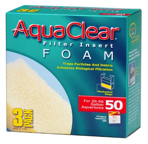 AquaClear 50 Foam Filter Inserts, Aquarium Filter Replacement Media, 3 Count (Pack of 1), A1394 - color: White, size: 3 Count (Pack of 1)