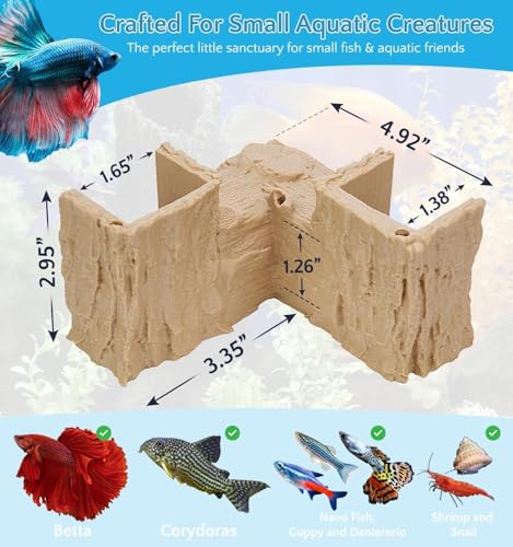NUPICK Yellow Aquarium Cave for Corners, PETG 3D Printed Fish Tank Cave Hideout with Smooth Surface, Natural Wood-Like Aquarium Tunnel, Fish Tank Decor for Bettas, Shrimp, Corys, Loaches, Snails - color: Yellow