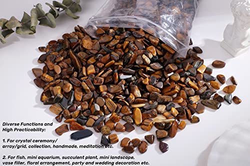 QINJIEJIE250g Tiger Eye Crystals Polished Rocks Tumbled Stones Chips Stone Crushed Quartz Crystal Natural Gem Gravel Home Decoration Succulent Plants Vase Filler Landscape Bottom Ornament 0.55lbs - color: Yellow - Tiger Eye, size: 0.55 Pound