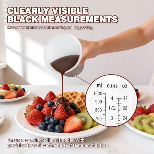 Silicone Measuring Cups 4-Pack Set, (1/2, 1, 2, 4 Cup) Reusable Silicone Cup for Prepping Cooking Baking Supplies, Melting Butter Chocolate 125ml 250ml 500ml 1000ml Dishwasher Microwave Safe - color: 125ml+250ml+500ml+1000ml