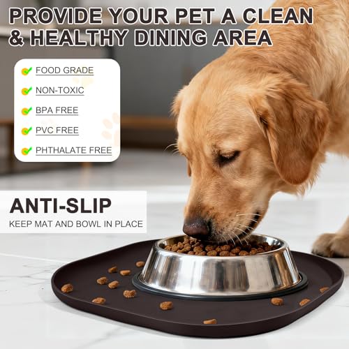 SMILOOL Small Silicone Pet Food Mat with Raised Edge for Food and Water Bowl, Square Dog Feeding Mats, Cat Food Trays for Floor Waterproof, Rubber Tray for Dogs and Cats, 12 x 12 x 0.7 Darkbrown - color: Dark Brown, size: 12"L x 12"W