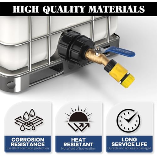 IBC Tote Hose Adapter 275-330 Gallon IBC Tote Water Tank Fittings, 3/4" NPT to 3/4" GHT Lead-Free Compliant Brass Garden Hose Faucet with 2.44 "fine, 2" fine and 2 "coarse Thread Adapter - color: High Flow Valve
