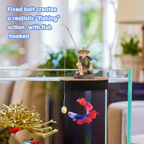 Resin Fisherman Aquarium Decor with Realistic Mini Fishing Rod, Sitting Fishing Figurines Floating Fish Tank Decorations, Fun Fish Feeder Aquarium Ornaments(Style 1) - color: Style 1