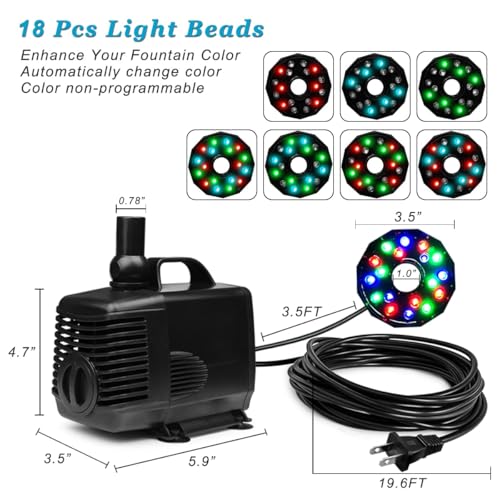 45W 792 GPH LED Pond Pump with Fountain Kit (3000L/H), Submersible Garden Water Fountain Pump, for Waterfall, Hydroponics, Aquariums, Fish Tanks, Indoor Outdoor (AC Powered)