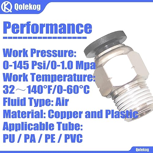 Pneumatic Push to Connect Air Fittings 3/8" OD Tube to 1/4"NPT Male Thread Straight PC-3/8-N2 (Pack of 10)