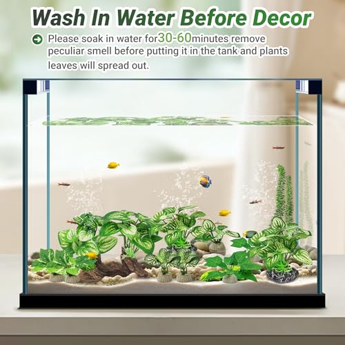 GOZILLA Silk Fish Tank Plants,Reptile Artificial Plant,Reptile Plants for Terrarium,Aquarium Decorations Accessories Set,Resin Driftwood Artificial Silk Aquarium Plant for Fish Tank.(11PCS/B-Set) - color: 11pcs/B-set