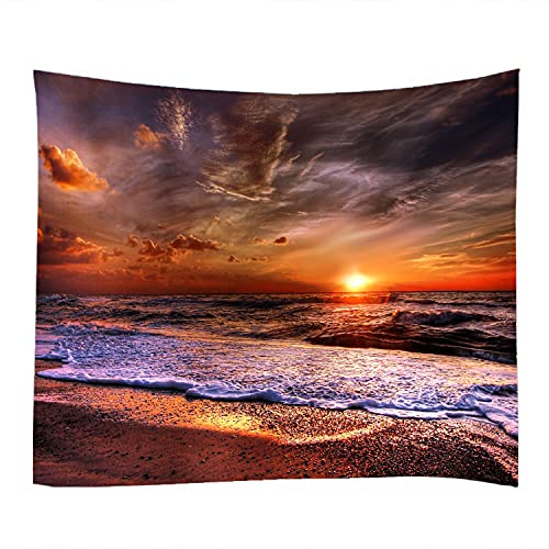 WODEJIA Beach Sunrise Orang Sea Print Fabric Tapestry Decorative Wall Art Tablecloth Bedspread Picnic Blanket Beach Throw Blanket for Bedroom Hall Dormitory Living Room Hanging 91 x 71 inches - color: Beach Sunrise Orang Sea, size: 91 x 71 inches