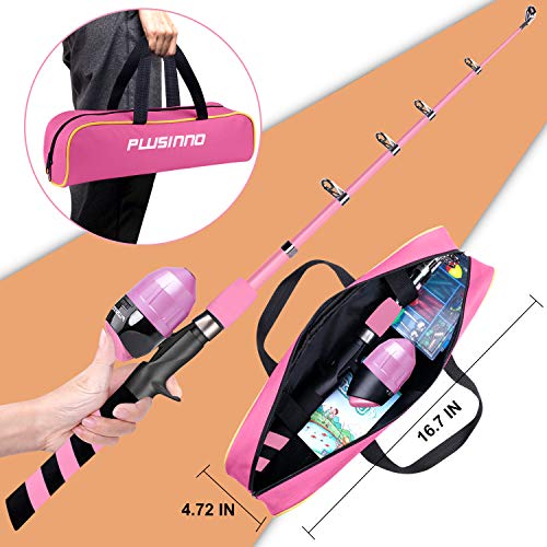 PLUSINNO Kids Fishing Pole, Portable Telescopic Fishing Rod and Reel Combo Kit - with Spincast Fishing Reel Tackle Box for Boys, Girls, Youth - color: Pink, size: 5.91 ft