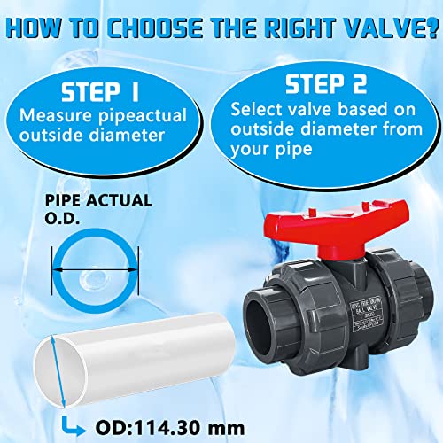 Boltigen 4 Inch True Union PVC Ball Valve, Full Port Slip Socket Water Valve with ASTM EPDM O-Rings, Leak-Free Shut Off Valves for Swimming Pool, Irrigation, and Water Pump (DN100, 1-Pack) - color: 4inch-1Pc