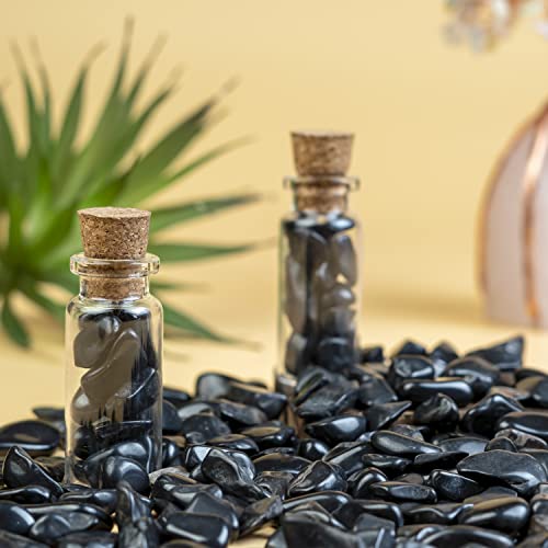 Crocon Polished Black Tourmaline Chips Bulk Natural Stone Raw Gemstone Tumbling Cabbing Polishing Gem Mining Chakra Balancing Reiki and Crystal Healing Good Luck Home Office Décor (1/2 LB) - color: #03 Black Tourmaline Chips, size: 1/2 Pound