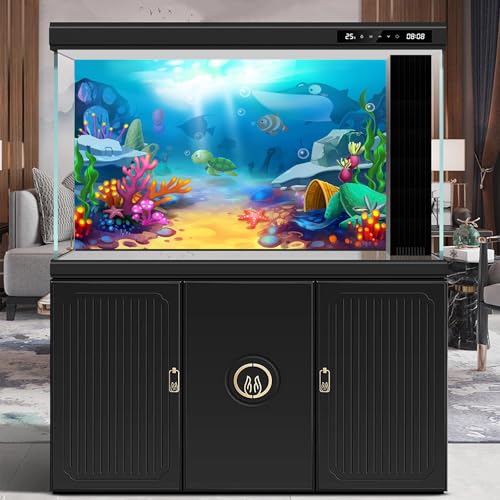 Cartoon Under The Sea Aquarium Background Underwater Coral Reef Aquatic Plants Fish Tank Background Undersea Marine Life Terrarium Backgrounds Ocean Floor Seascape Reptile Tank Backgrounds 24x12in - color: Bright Blue, size: 24(W)x12(H)in