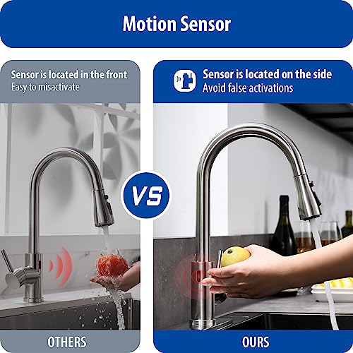 WEWE Touchless Kitchen Faucet with Pull Down Sprayer - Single Handle Kitchen Faucets Smart Motion Sensor Stainless Steel Brushed Nickel Sink Faucet - color: Brushed Nickel, style: Contemporary