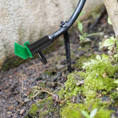M METERXITY 60-Pack Flag Irrigation Dripper Emitter, 16L/H 4 GPH Plastic Drip Irrigation Connect for Garden/Trees/Herbs/Aquarium, Irrigation System Parts Tool [Black]
