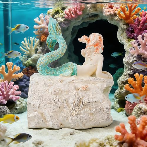 Teaeeno Faux Log Fish Cave, Predator Control and Decorative Shelter for Koi and Fish, Ponds, Aquariums, and Terrariums, Mermaid Statue Decor, Mermaid Decoration Sculpture - color: White