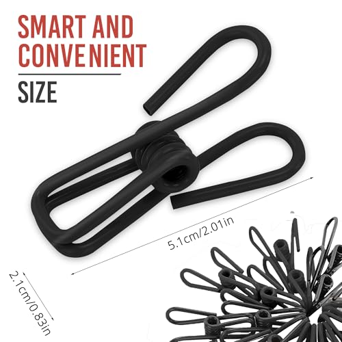 30 Pack Black Chip Bag Clips for Food - PVC 2 Inch Coated Sealer for Sealing Food - Paper Holder, Clothesline Clip for Laundry Hanging, Kitchen Bags, Multipurpose Clothes Pins - color: Black