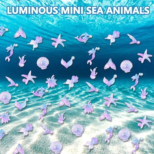 50 PCS Mini Resin Glowing Sea Creatures Set, Dreamy Blue Resin Marine Decor, Tiny Dolphin/Seahorse/Shell Figures for Aquarium & Mini Landscapes, Glow-in-Dark Ocean Decor - color: Blue