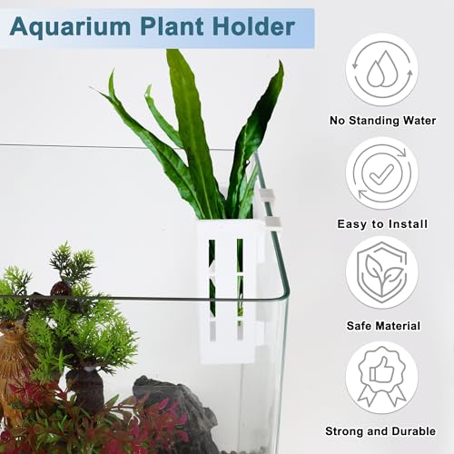 Aquarium Plant Holder, Fish Tank Plant Holder, Aquarium Plant Holder with Hooks and Suction Cups, Aquarium Plant Pots for Hanging Plants and Plant Cultivation, White, 1 Set - color: White