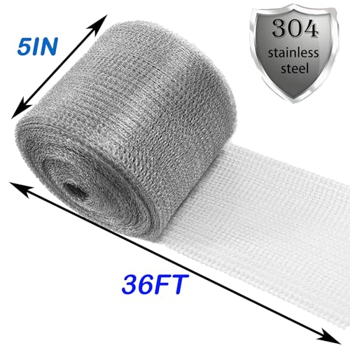 Wire Mesh for Mice Control 5 in X 36Ft,Hole Fill Fabric, Weep Holes Covers, Upgraded Stainless Steel Wire Mesh Roll, Flexible Stretchy Meshs Fabric for Garden House and DIY, Rodent Barrier - size: 5IN*36FT