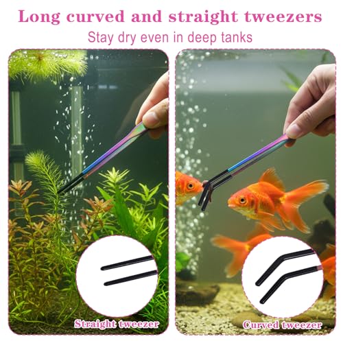 3PCS Stainless Steel Reptile Feeding Tongs with Rubber Tip, 10.6" Straight Curved Long Tweezers, Extra Long Aquarium Tweezers for Bearded Dragons, Lizards, Terrarium Tank Supplies