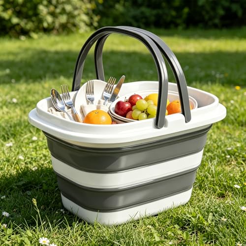 Collapsible Mop Bucket, 16L/4.2Gallon Foldable Silicone Square Cleaning Bucket with Handle, Large Capacity Portable Bucket for Floor Cleaning, Laundry, Car Wash, Camping & Home Storage - size: Medium